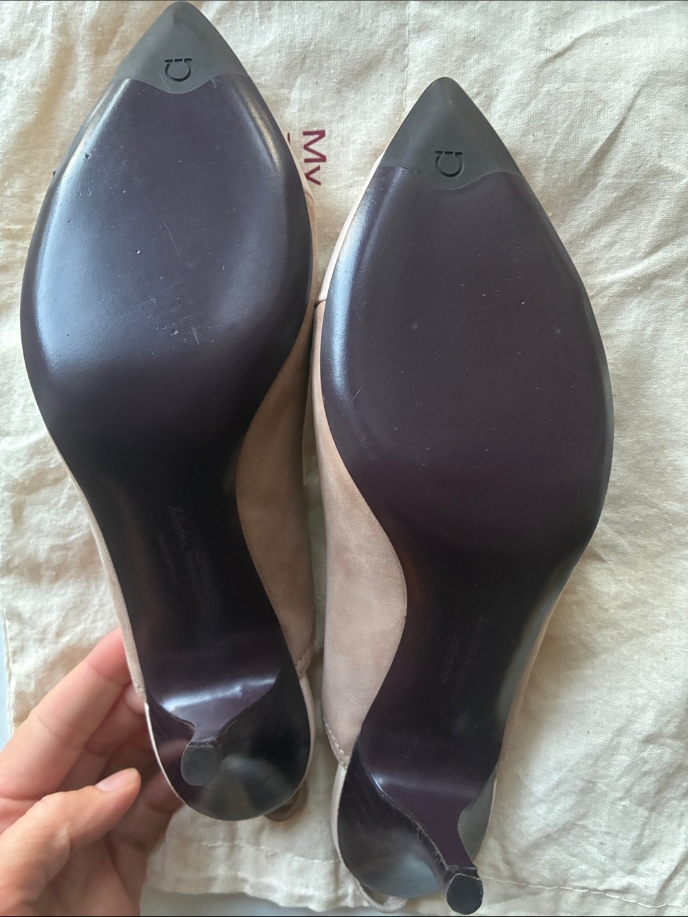 Salvatore Ferragamo Two-Tone Taupe and Blush Pointed Slingback Pumps - Picture 5 of 8